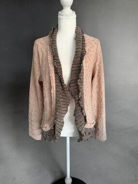 CHICOS Layered Beige Ruffle Cardigan Sweater Size 2 / Medium